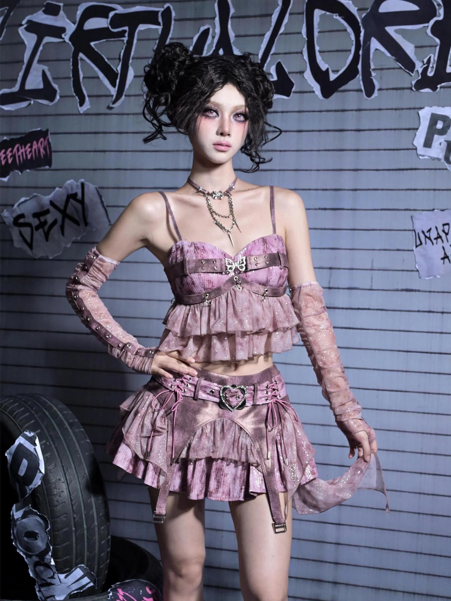 Virtual Orbit Corroded Butterfly Punk Mini Skirt