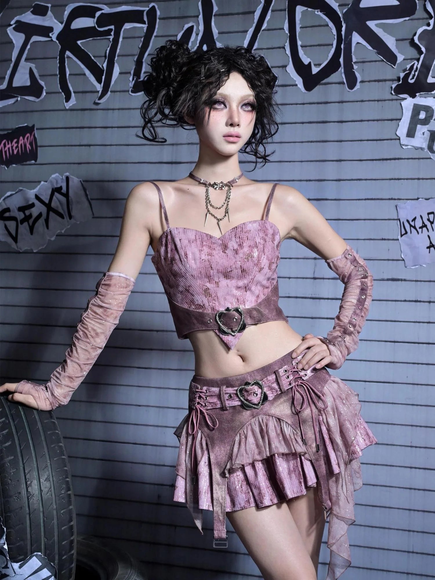 Virtual Orbit Corroded Butterfly Punk Mini Skirt
