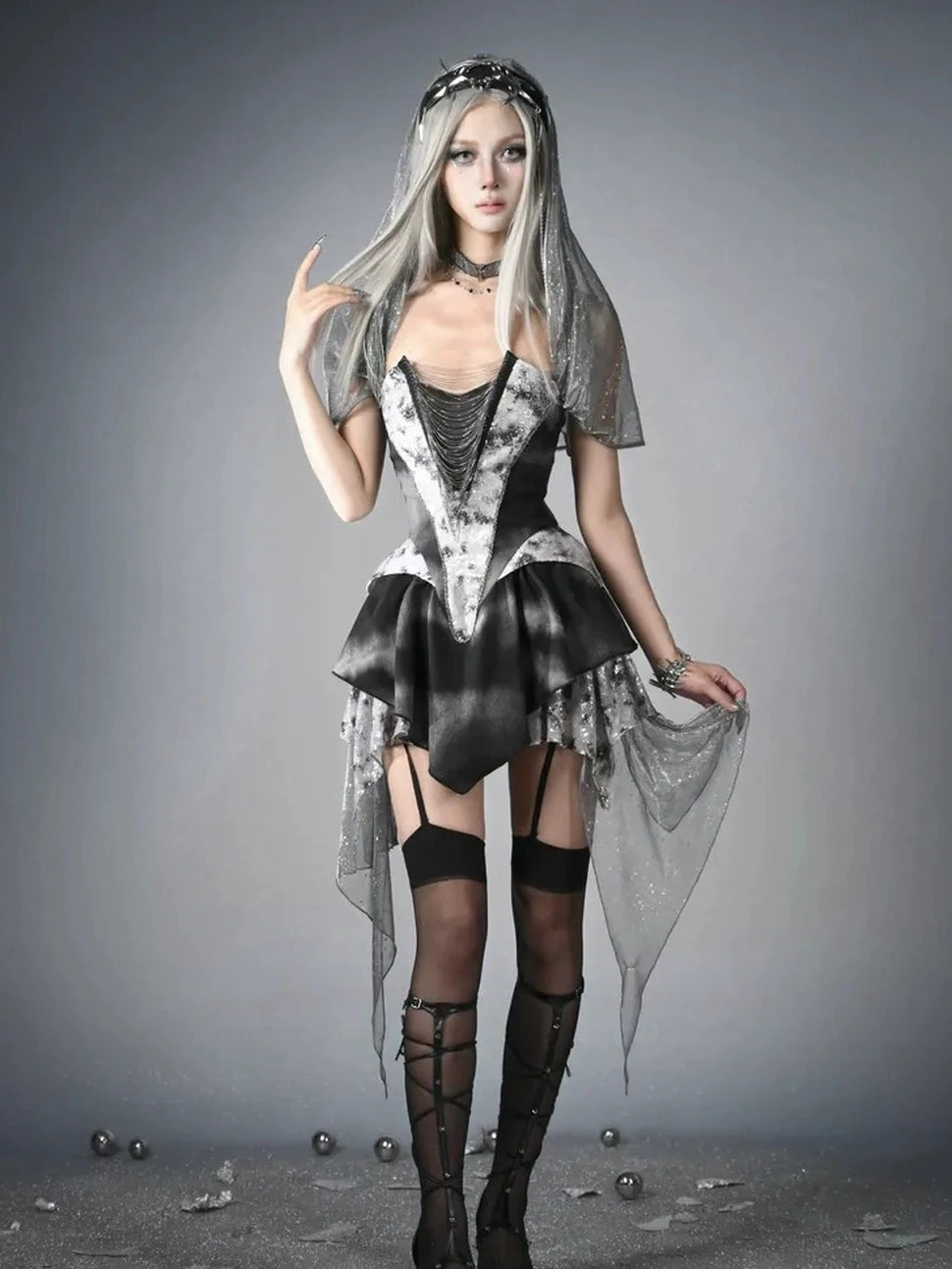 Cybernetic Ghost Y K Ruin Punk Dress V-neck T-shirt Long Sleeve