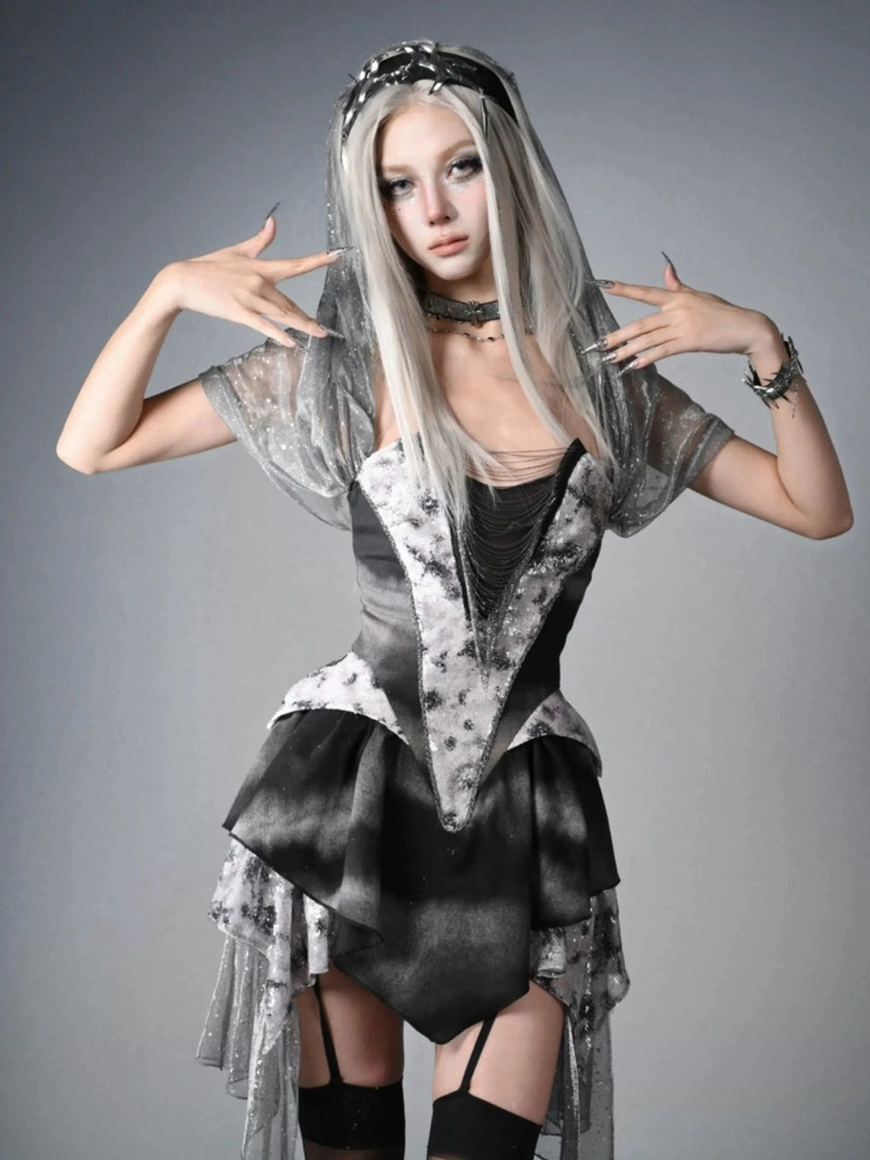 Virtual Orbit Cyberpunk Cross Choker Collar Necklace