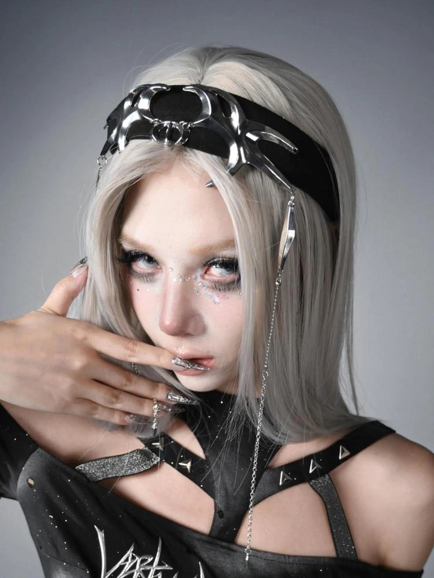 Virtual Orbit Cyberpunk Y3K Chain Headband Gothic Rock Hair Accessory