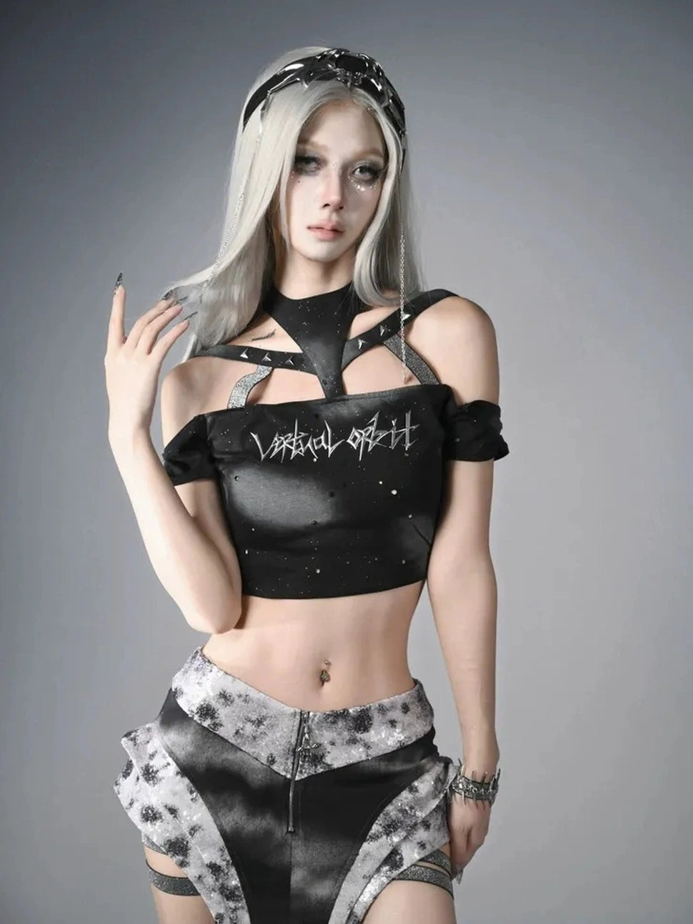 Virtual Orbit Data Ghost Y3k Cyber Punk Low Waist Sequin Skirt