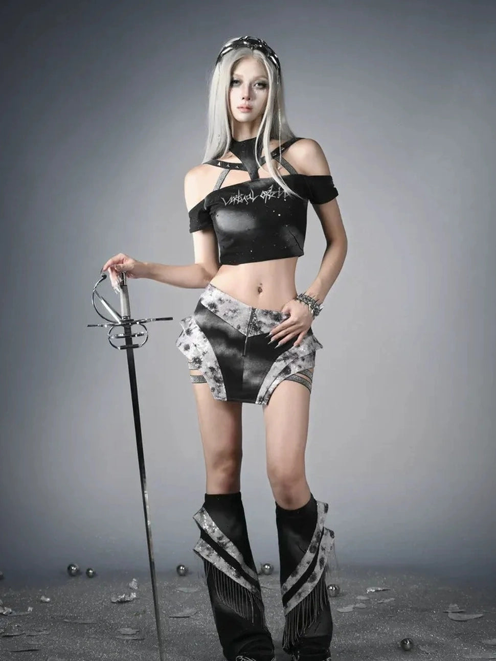 Virtual Orbit Data Ghost Y3k Two Way Sleeve Halter Top