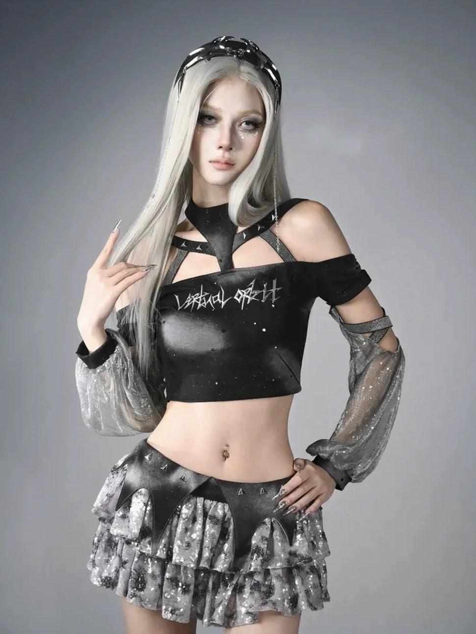 Virtual Orbit Data Ghost Y3k Two Way Sleeve Halter Top