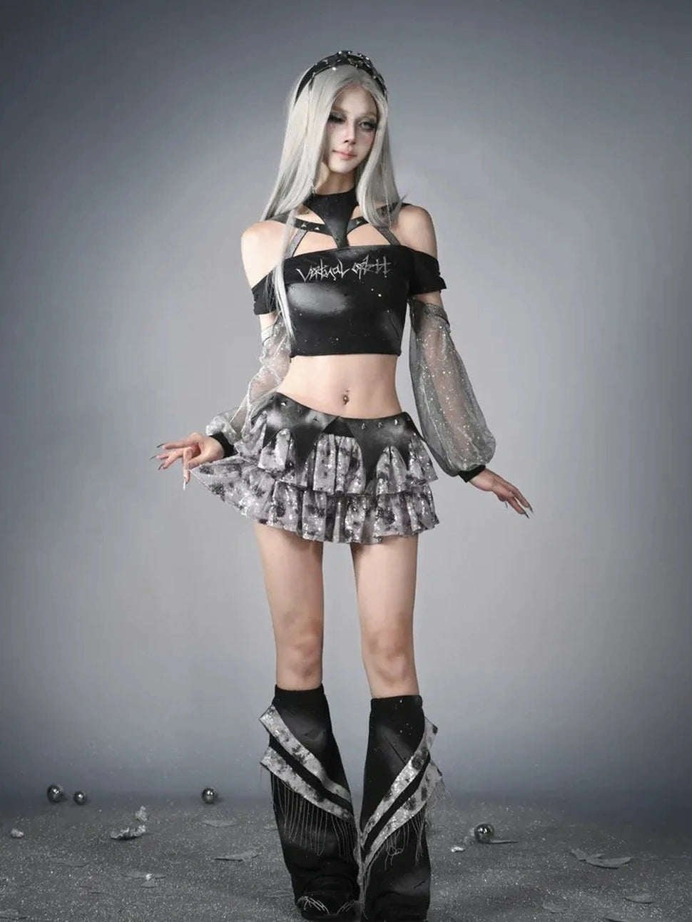 Virtual Orbit Data Ghost Y3k Two Way Sleeve Halter Top