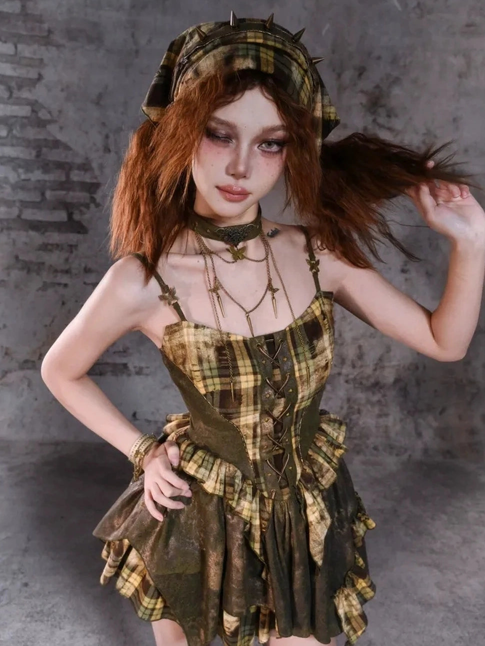 Virtual Orbit Disordered Boundary Asymmetric Plaid Mini Dress