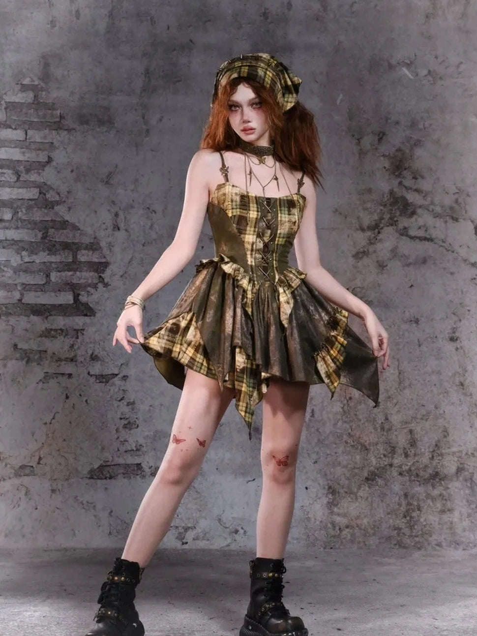 Virtual Orbit Disordered Boundary Asymmetric Plaid Mini Dress