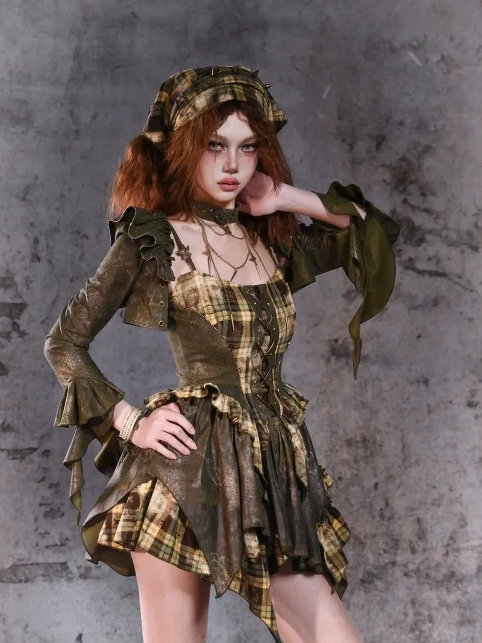 Virtual Orbit Disordered Boundary Y2K Floral Punk Asymmetrical Vest