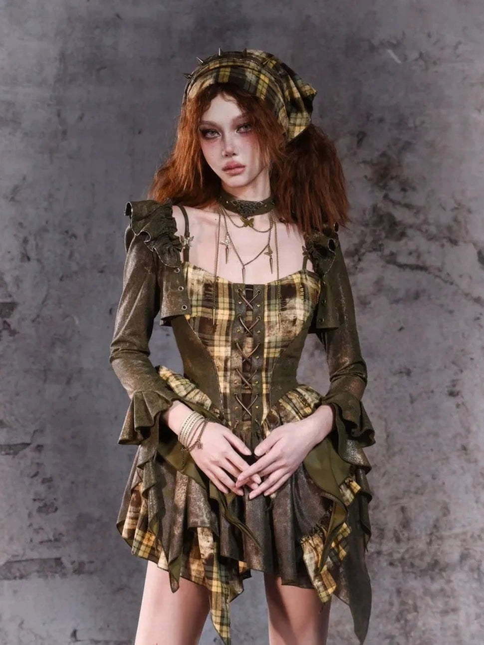 Virtual Orbit Disordered Boundary Y2K Floral Punk Asymmetrical Vest