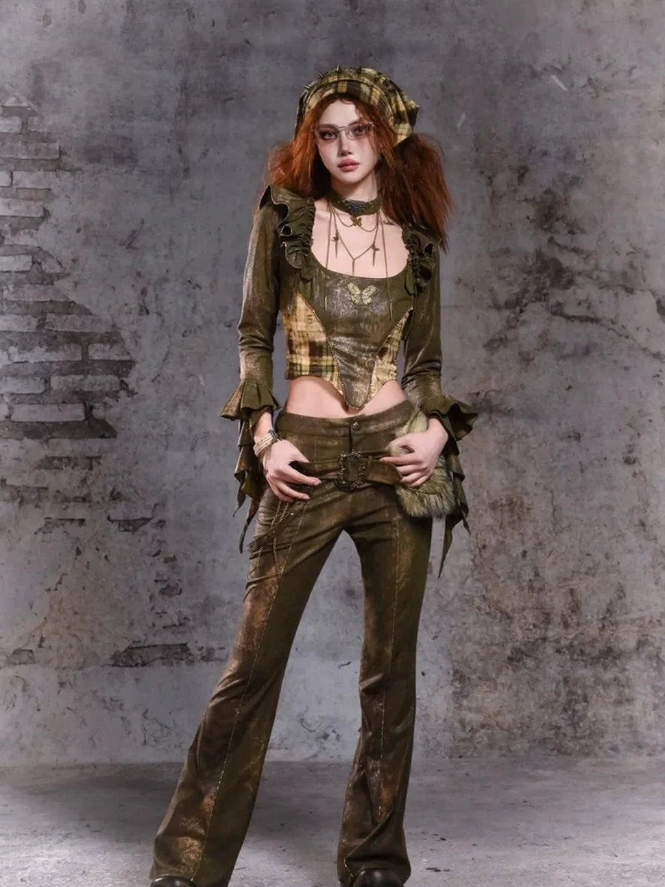 Virtual Orbit Disordered Boundary Y2K Floral Punk Asymmetrical Vest
