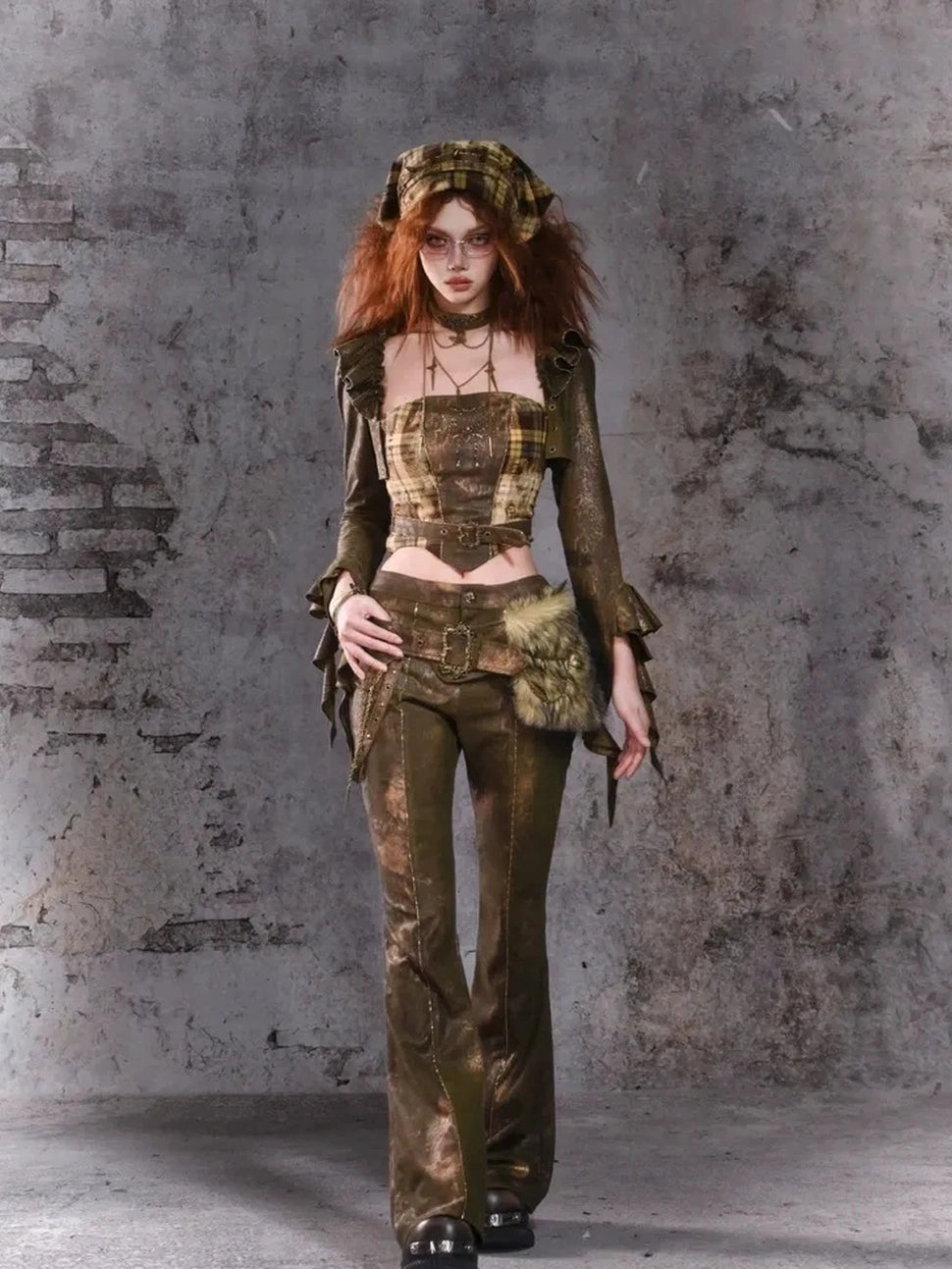 Virtual Orbit Disordered Boundary Y2K Floral Punk Asymmetrical Vest