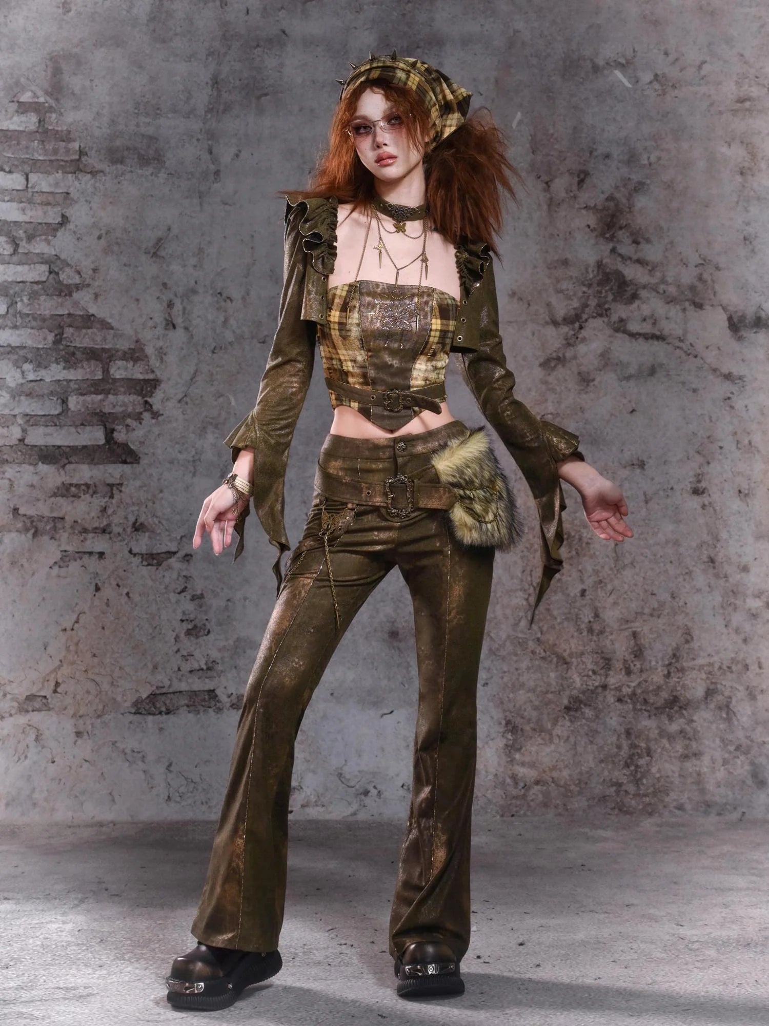 Virtual Orbit Disordered Boundary Y2K Floral Punk Asymmetrical Vest