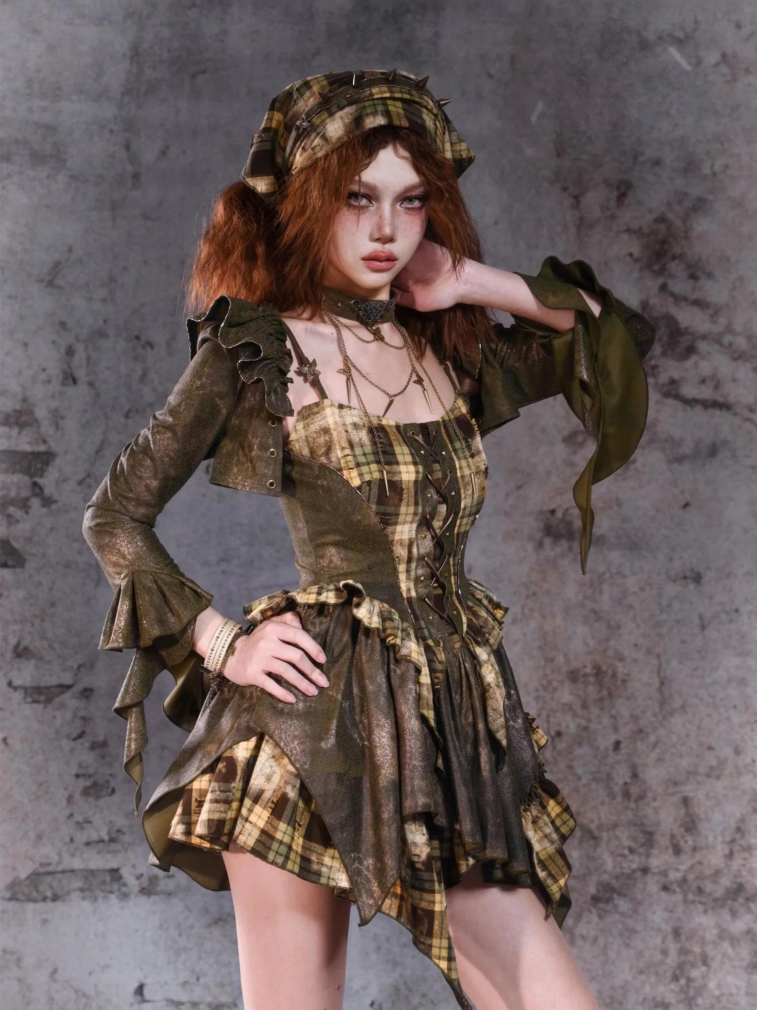 Virtual Orbit Disordered Boundary Y2K Floral Punk Asymmetrical Vest