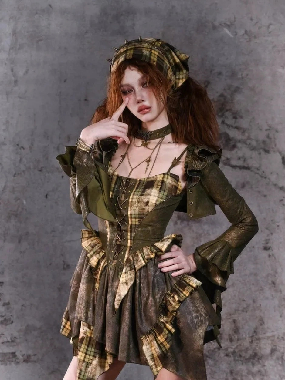 Virtual Orbit Disordered Boundary Y2K Floral Punk Asymmetrical Vest