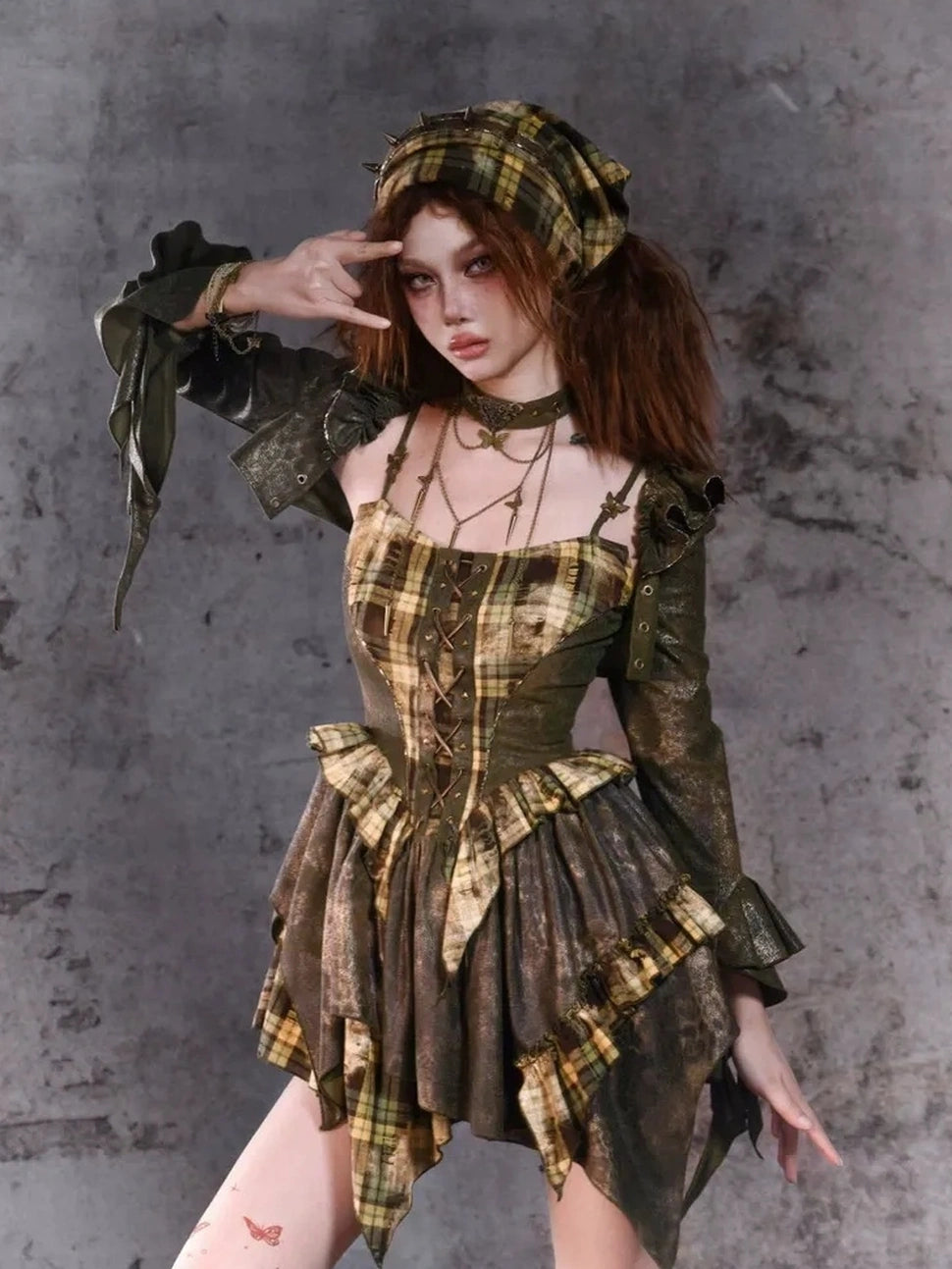 Virtual Orbit Disordered Boundary Y2K Floral Punk Asymmetrical Vest