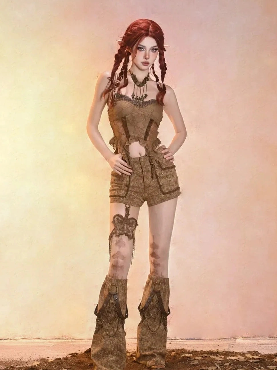 Virtual Orbit Distressed Denim Leg Warmers Y2k