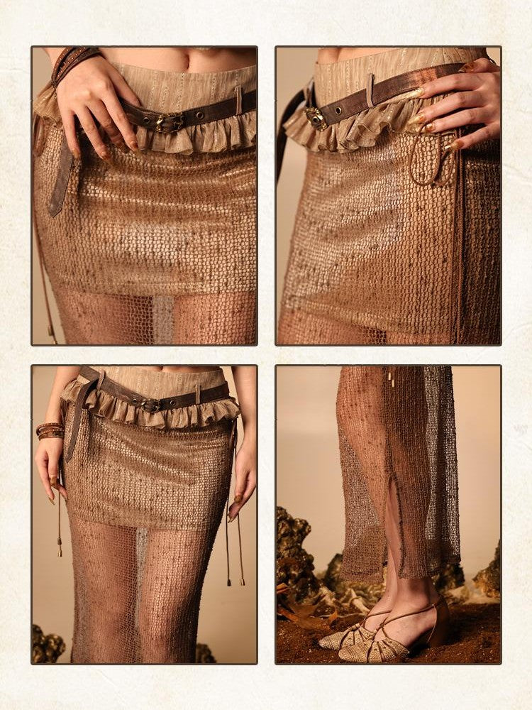 Virtual Orbit Distressed Patchwork Mesh Low Waist Women&