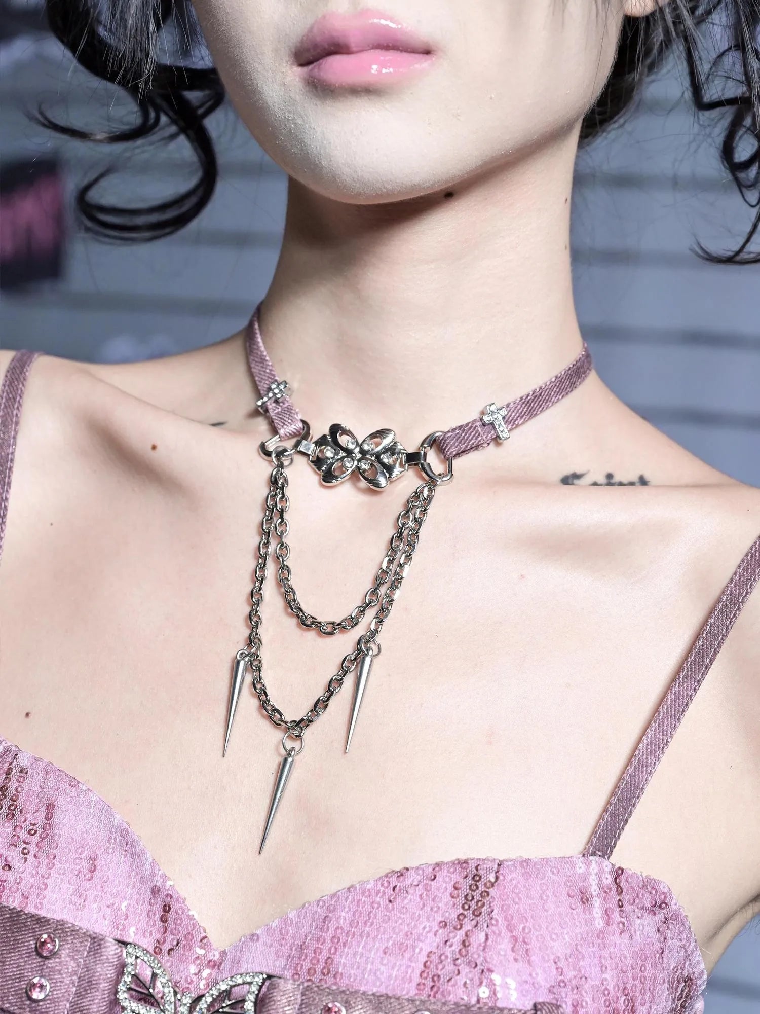 Eroded Heart Butterfly Choker Necklace