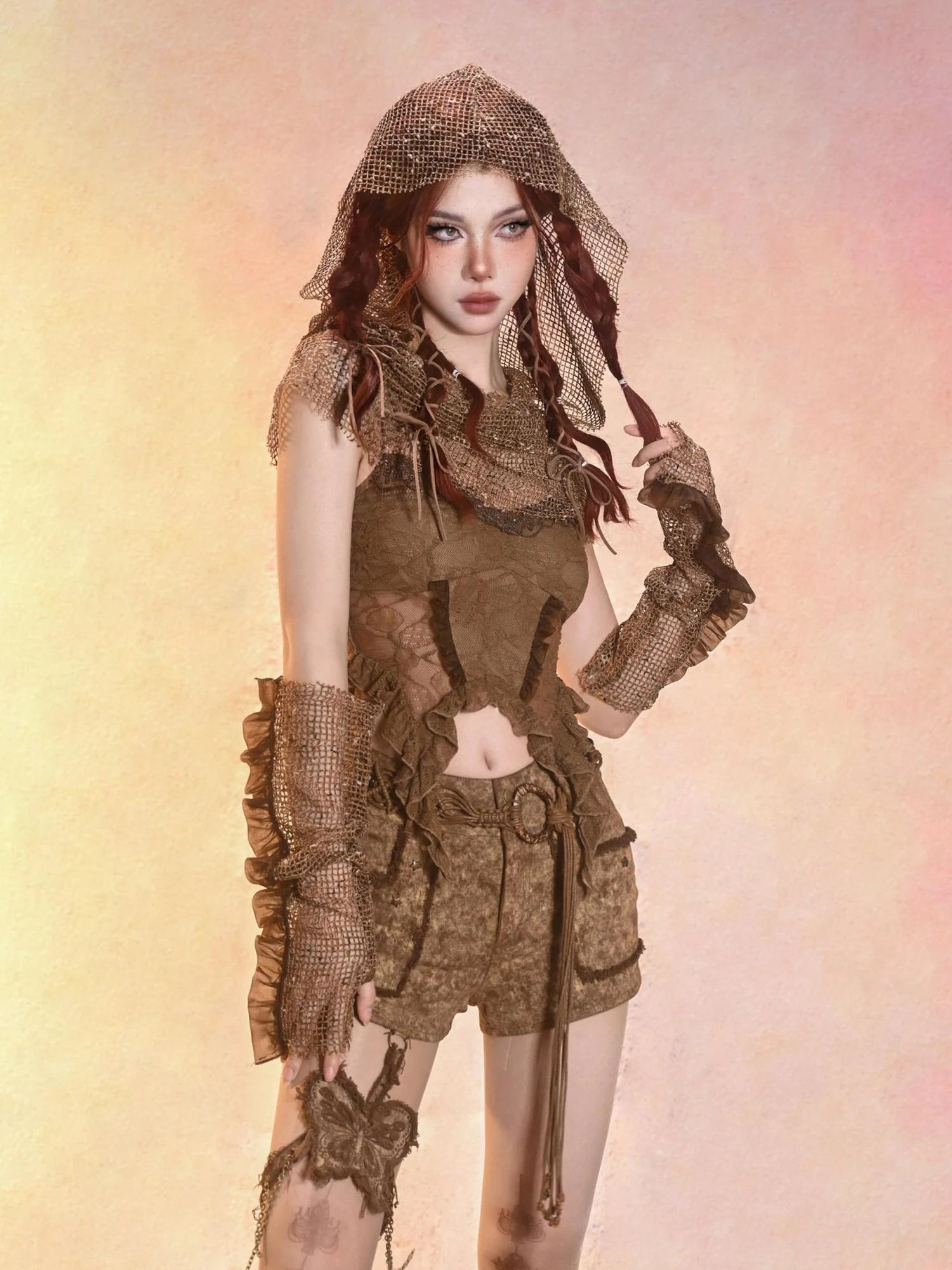 Virtual Orbit Eroded Lace Butterfly Bustier Top