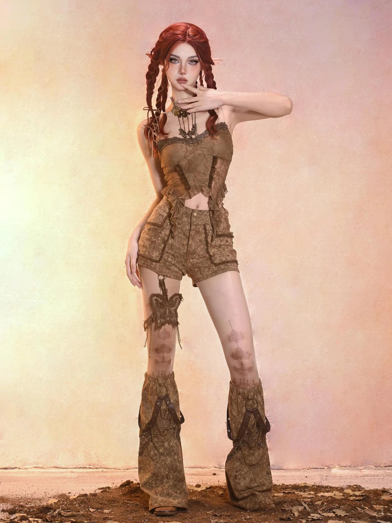 Virtual Orbit Eroded Lace Butterfly Bustier Top