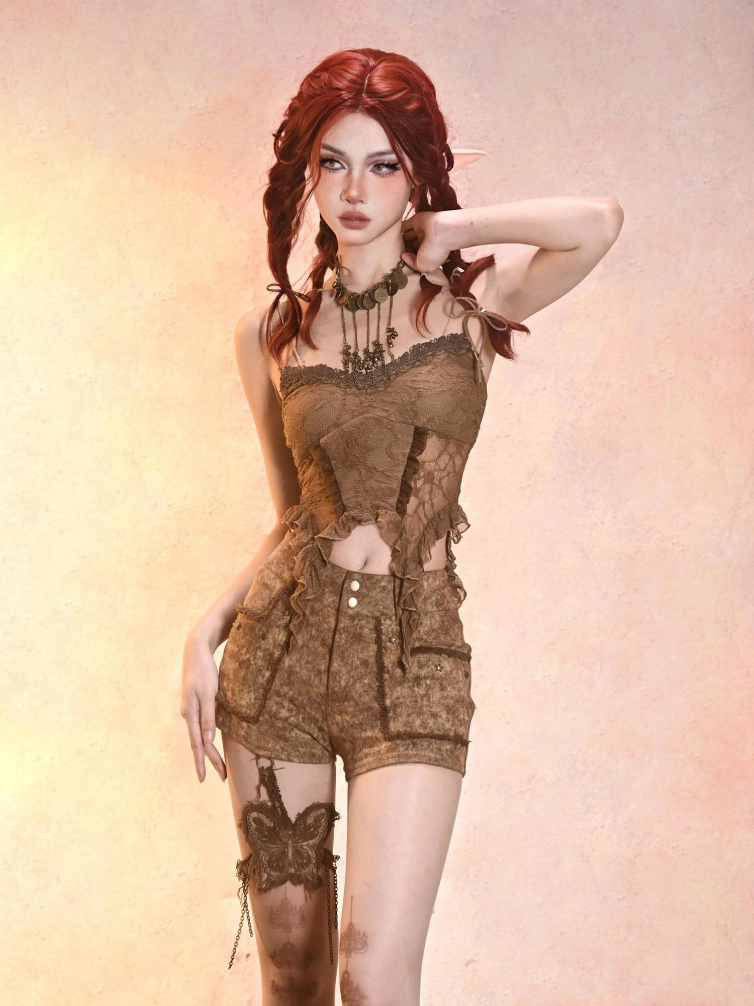 Virtual Orbit Eroded Lace Butterfly Bustier Top