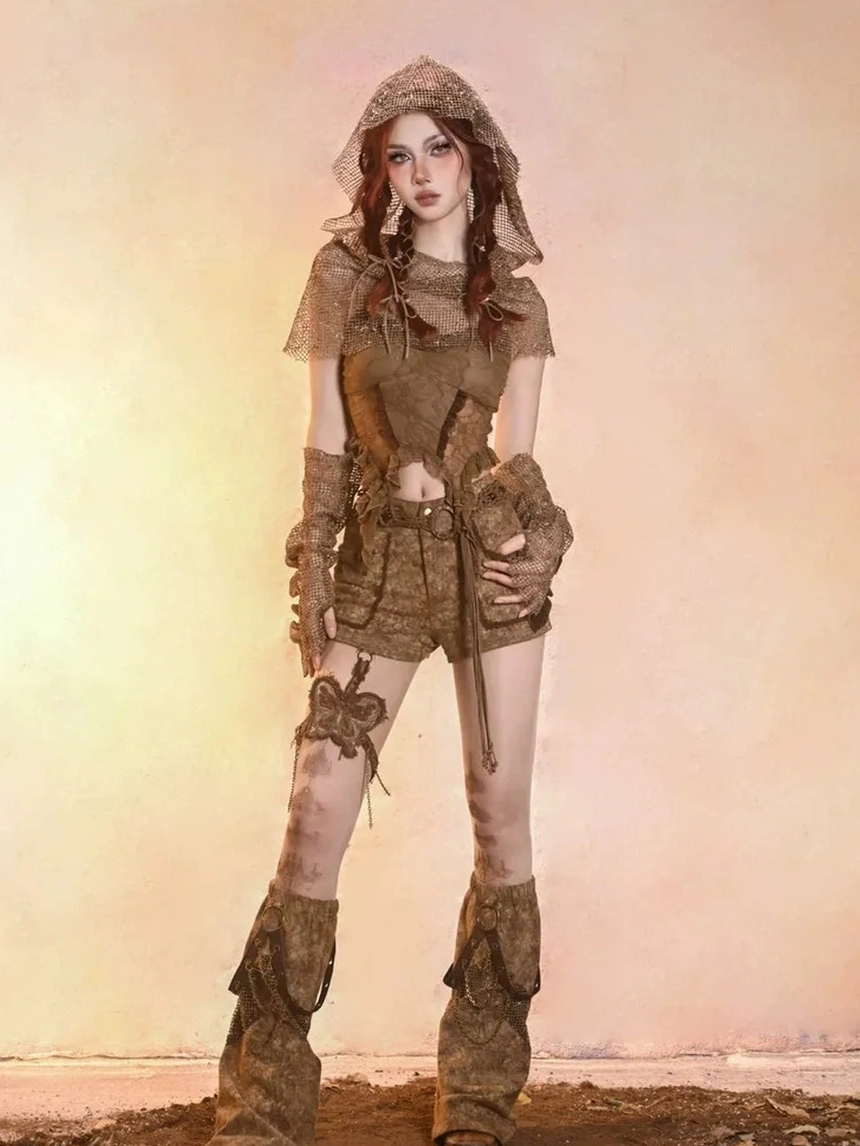 Virtual Orbit Eroded Lace Butterfly Bustier Top