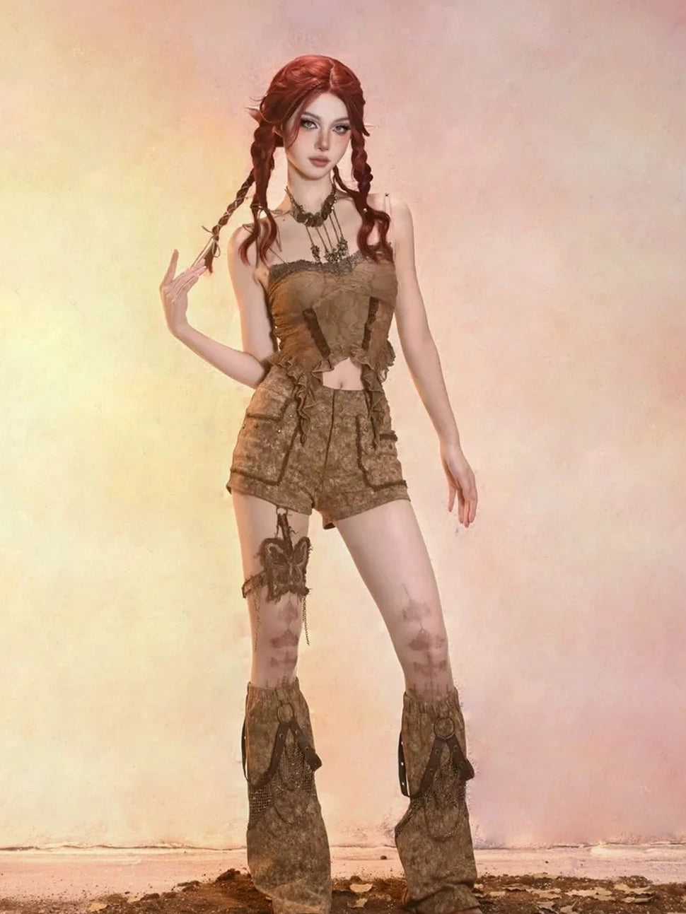 Virtual Orbit Eroded Lace Butterfly Bustier Top