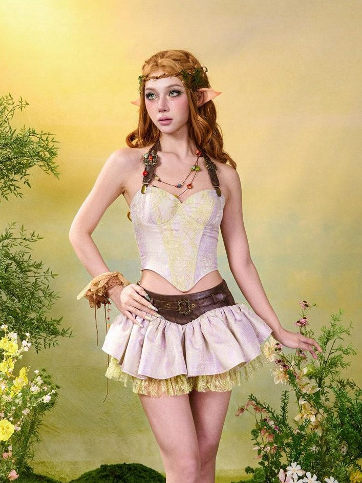 Virtual Orbit Floral Lace Up Boned Corset Slim Fit Women&