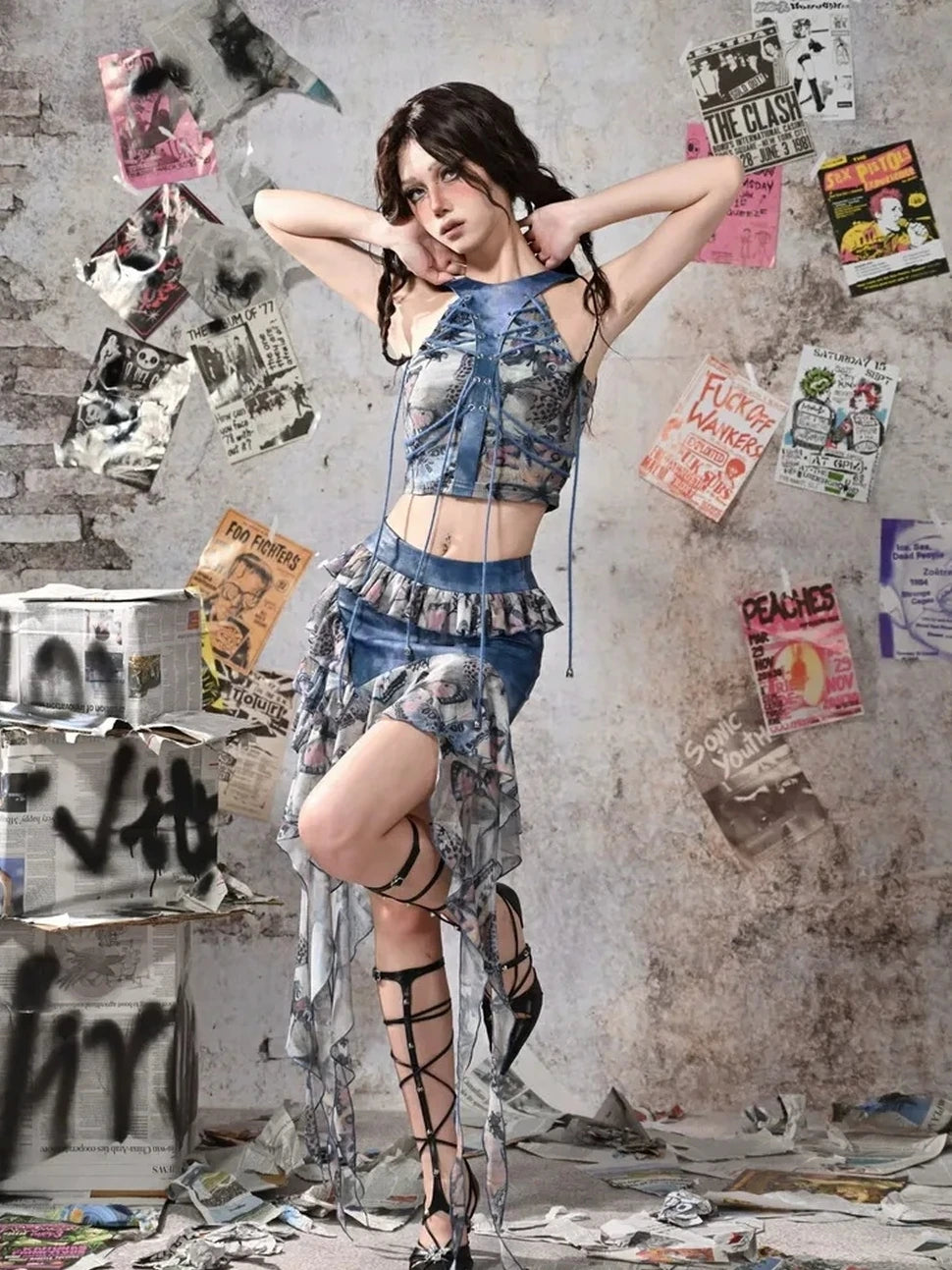 Grunge Fairy Butterfly Mesh Corsage Top