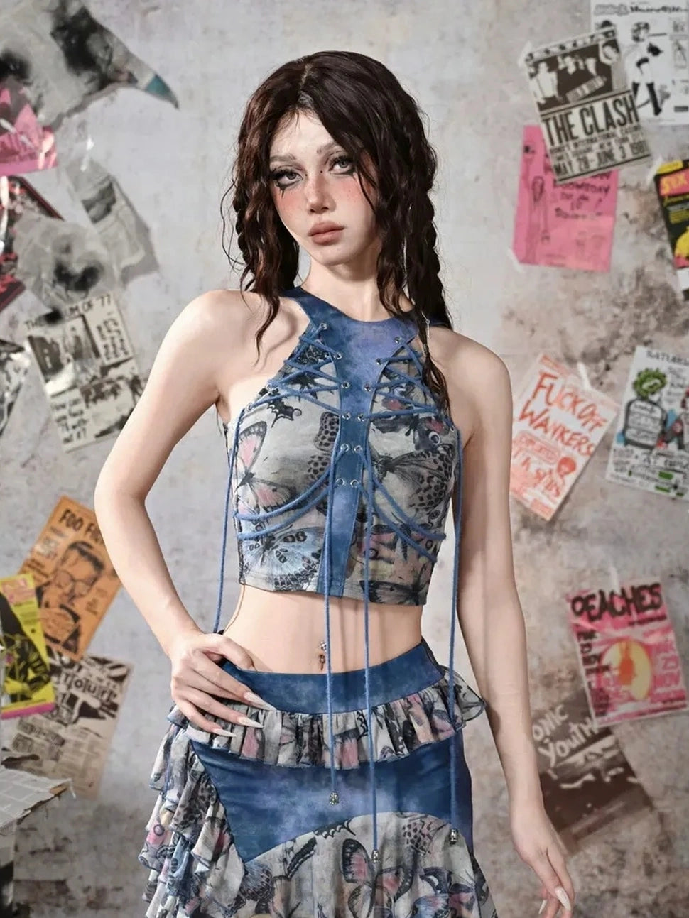 Grunge Fairy Butterfly Mesh Corsage Top