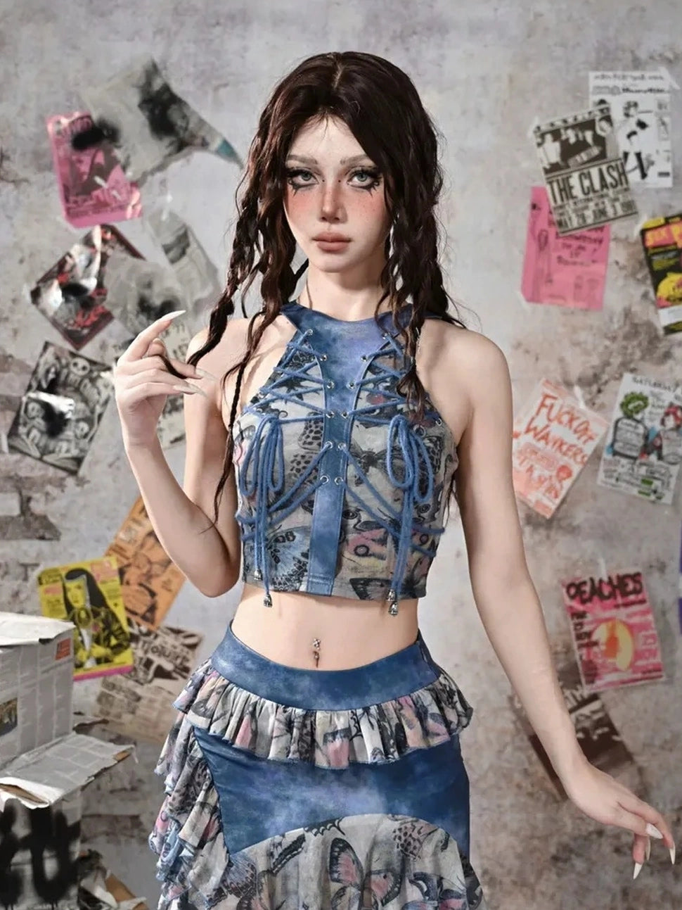Grunge Fairy Butterfly Mesh Corsage Top