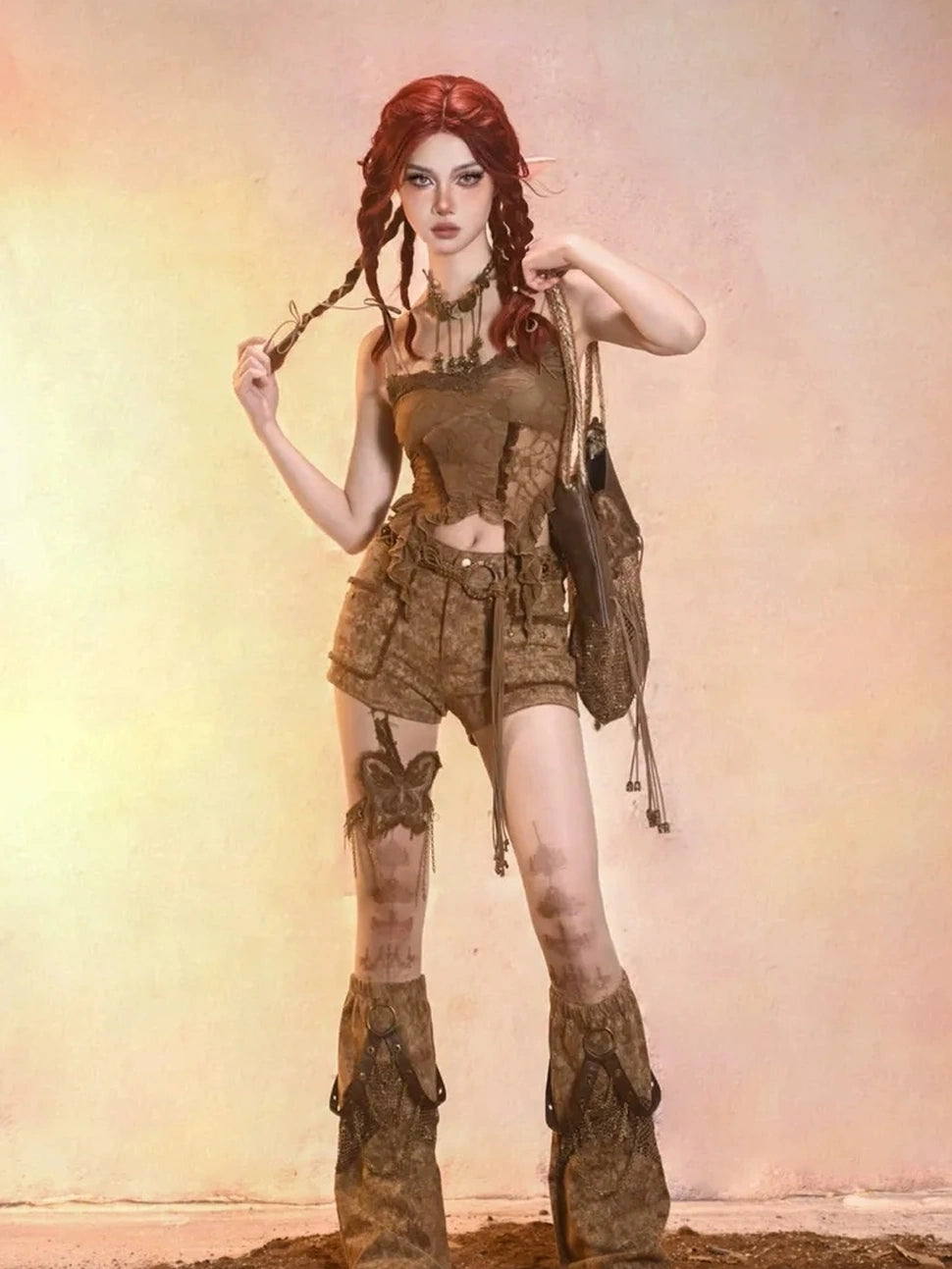 Virtual Orbit Post Apocalyptic Eroded Butterfly Denim Shorts