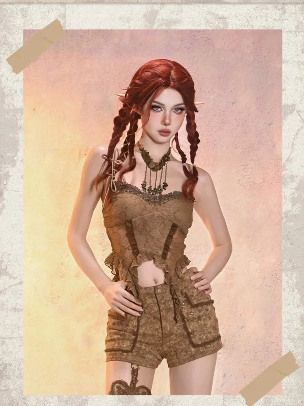 Virtual Orbit Post Apocalyptic Eroded Butterfly Denim Shorts