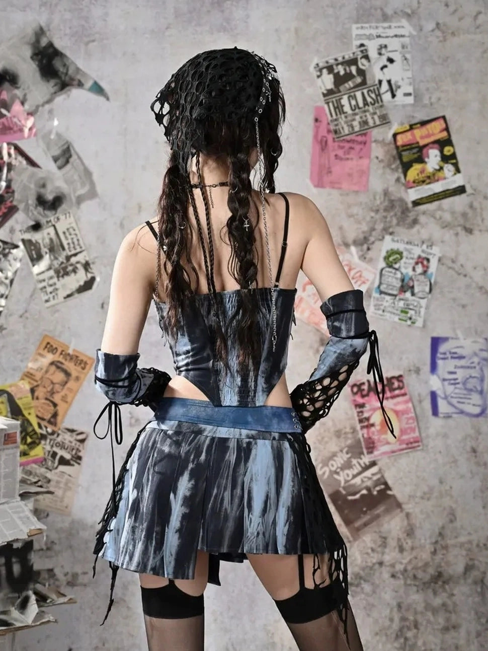 Virtual Orbit Punk Lace Butterfly Y2k Tie Dye Bustier Top