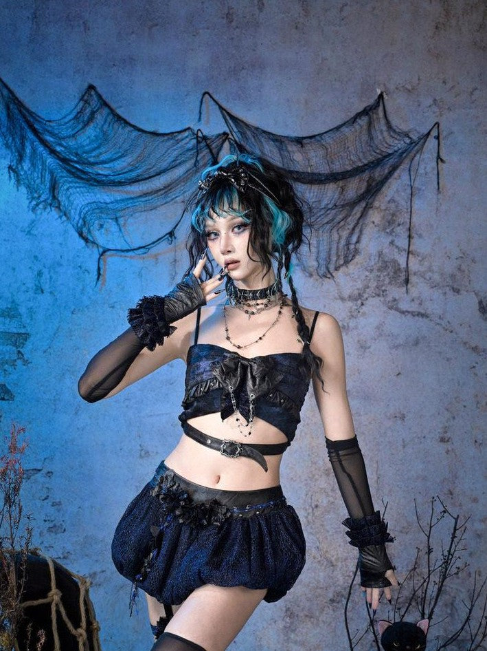 Virtual Orbit Punk Thigh Ring Low Waist Glitter Puff Women&