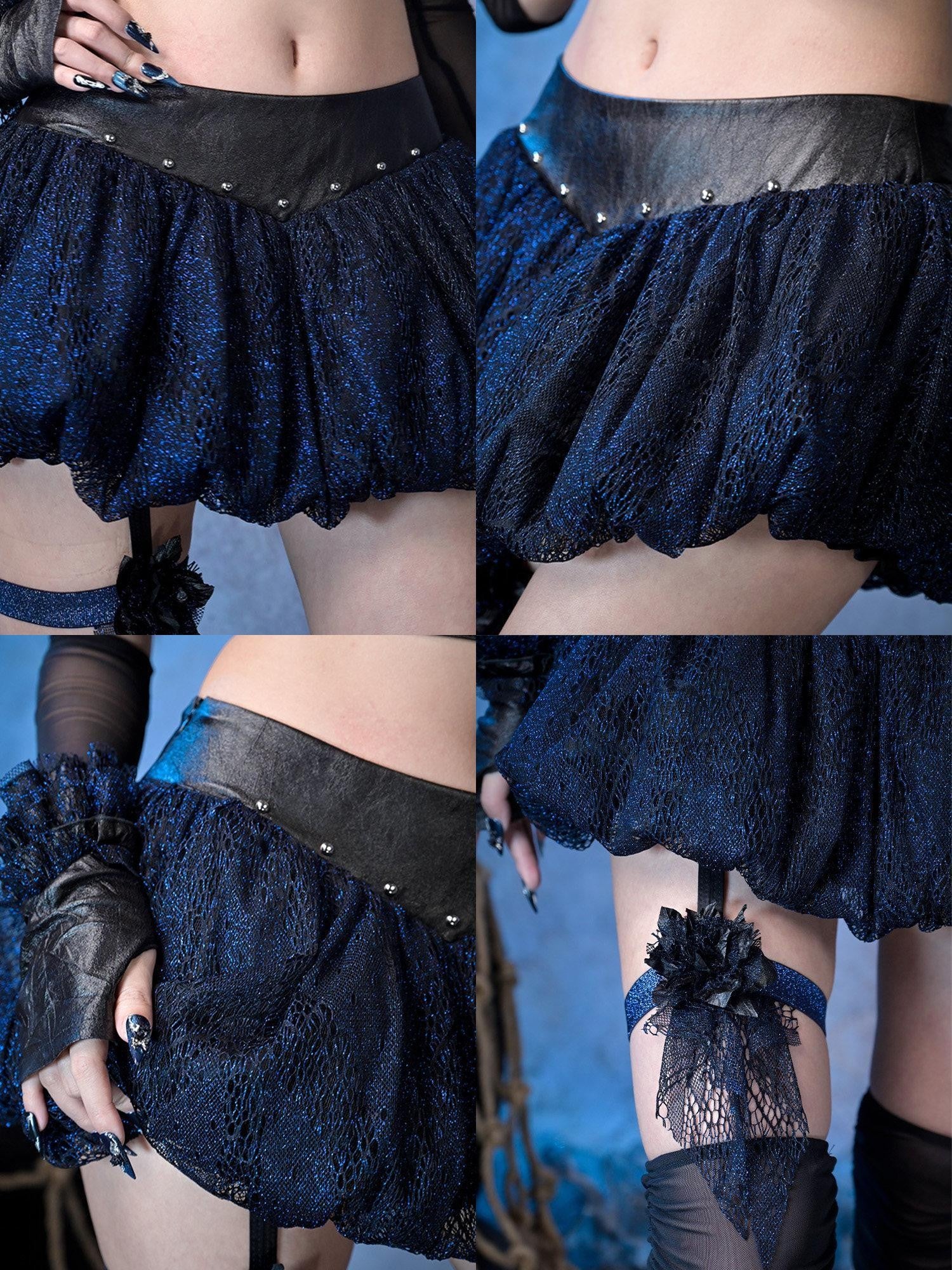 Virtual Orbit Punk Thigh Ring Low Waist Glitter Puff Women&