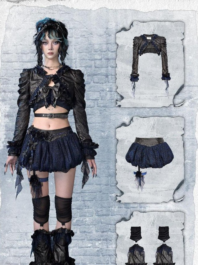 Virtual Orbit Punk Thigh Ring Low Waist Glitter Puff Women&