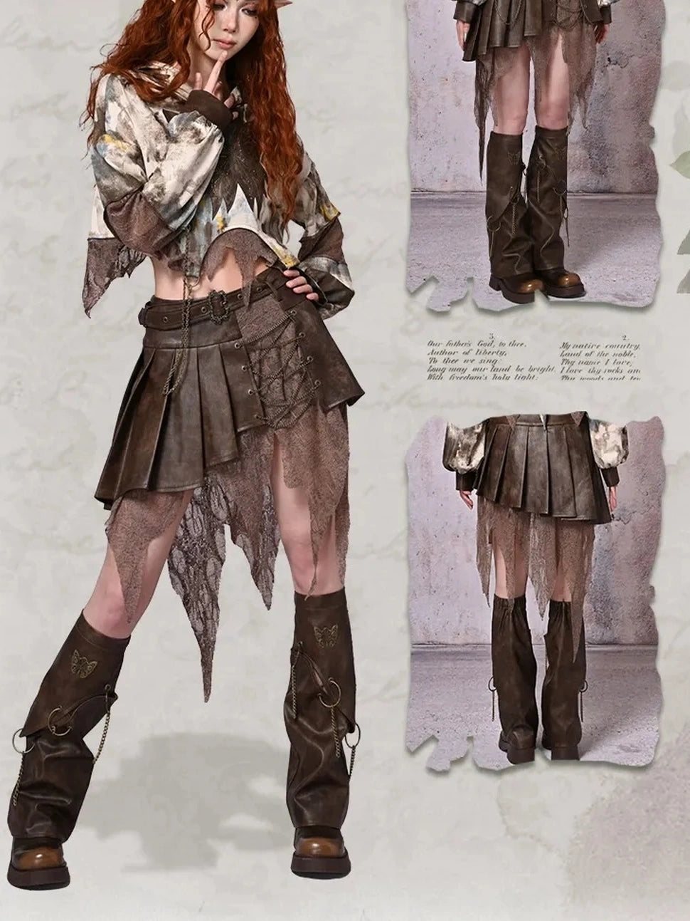 Virtual Orbit Retro Y2K Hollow Out Butterfly Chain Pu Leg Warmers