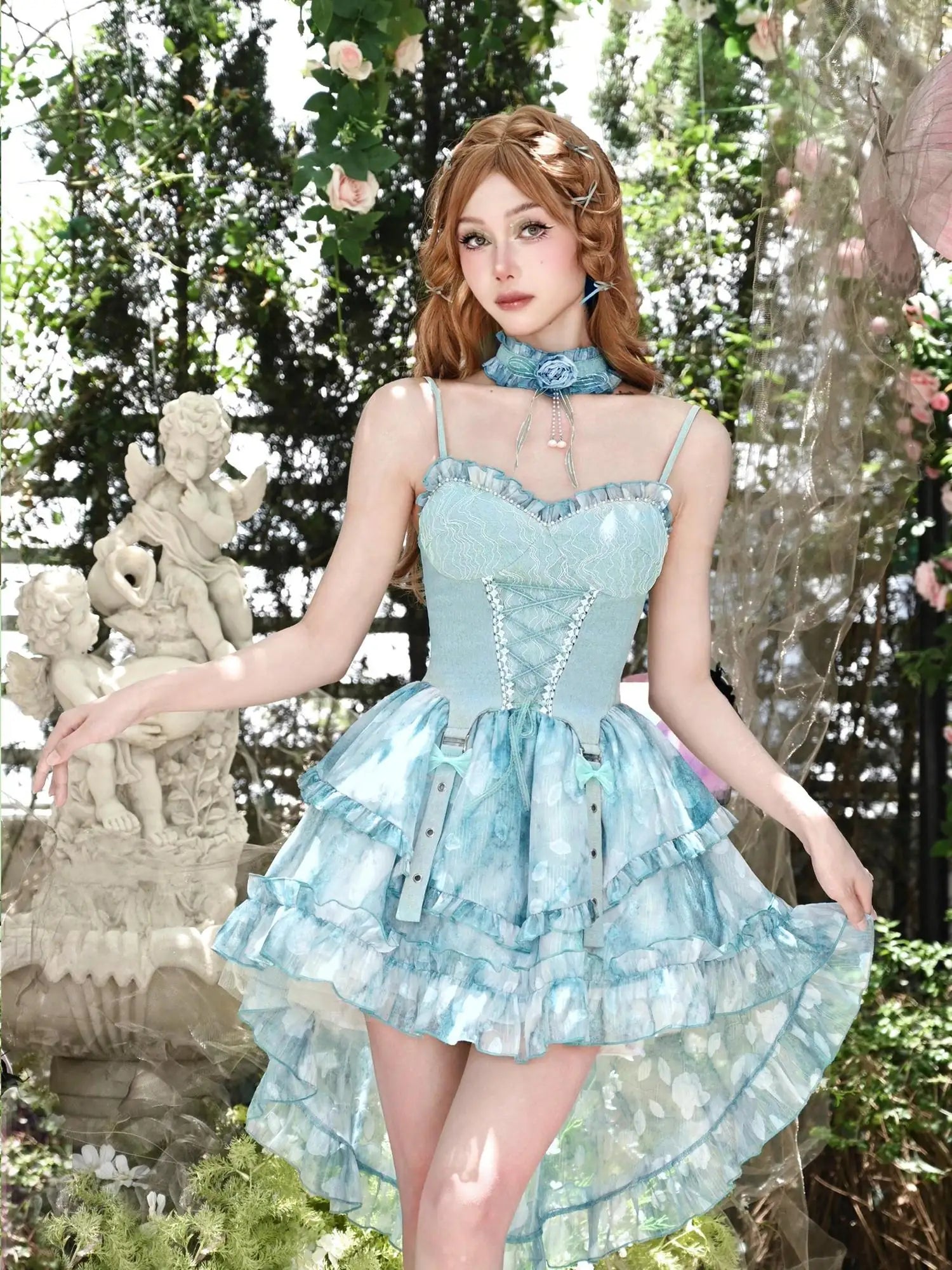 Virtual Orbit Rosy Dream Chiffon Slit Hem Dress