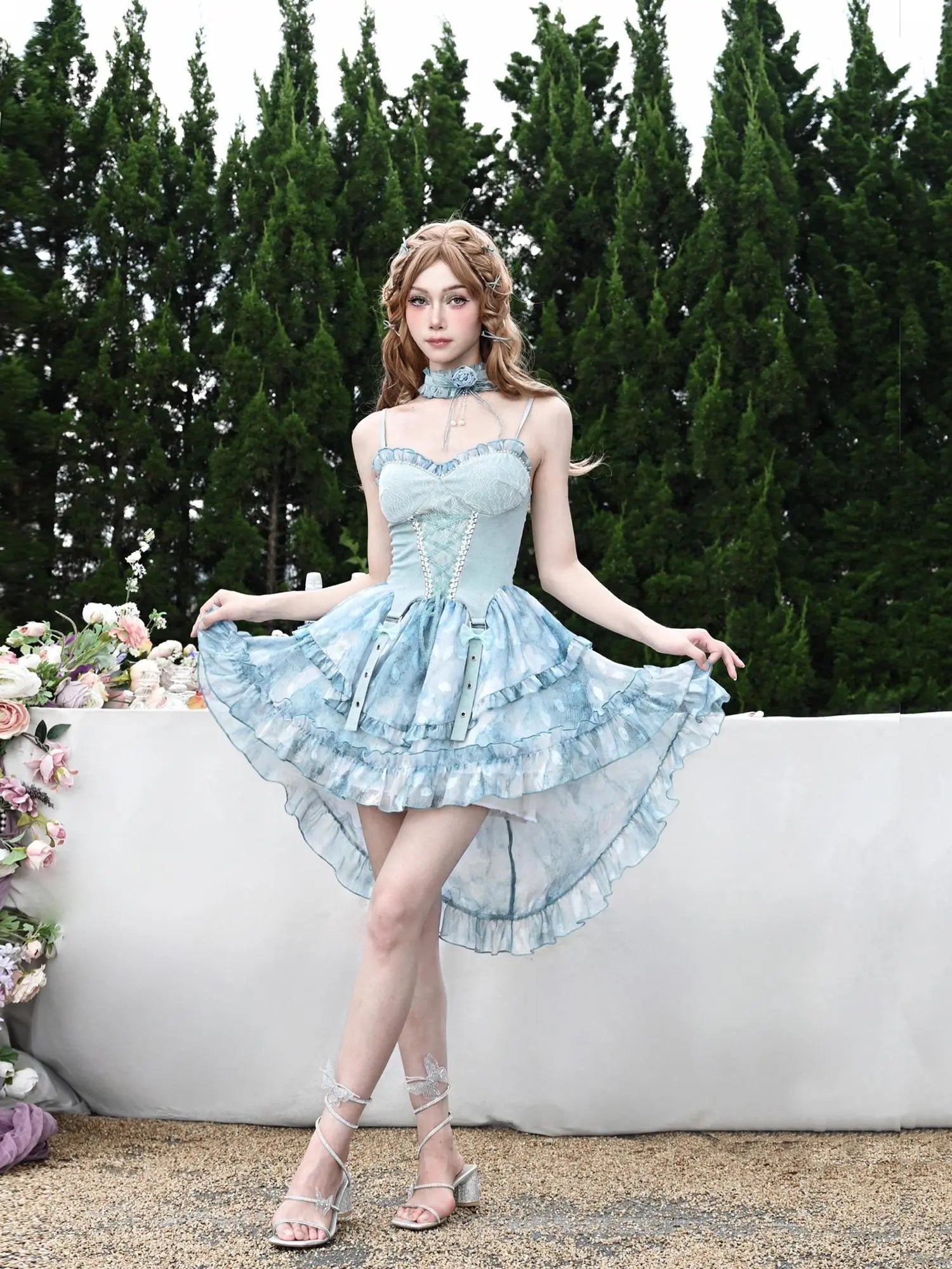 Virtual Orbit Rosy Dream Chiffon Slit Hem Dress