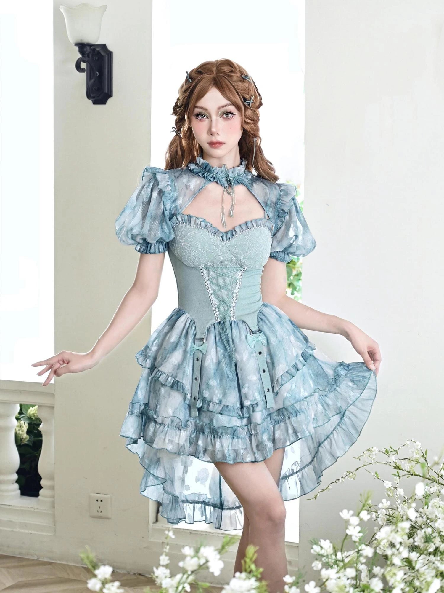 Virtual Orbit Rosy Dream Chiffon Slit Hem Dress