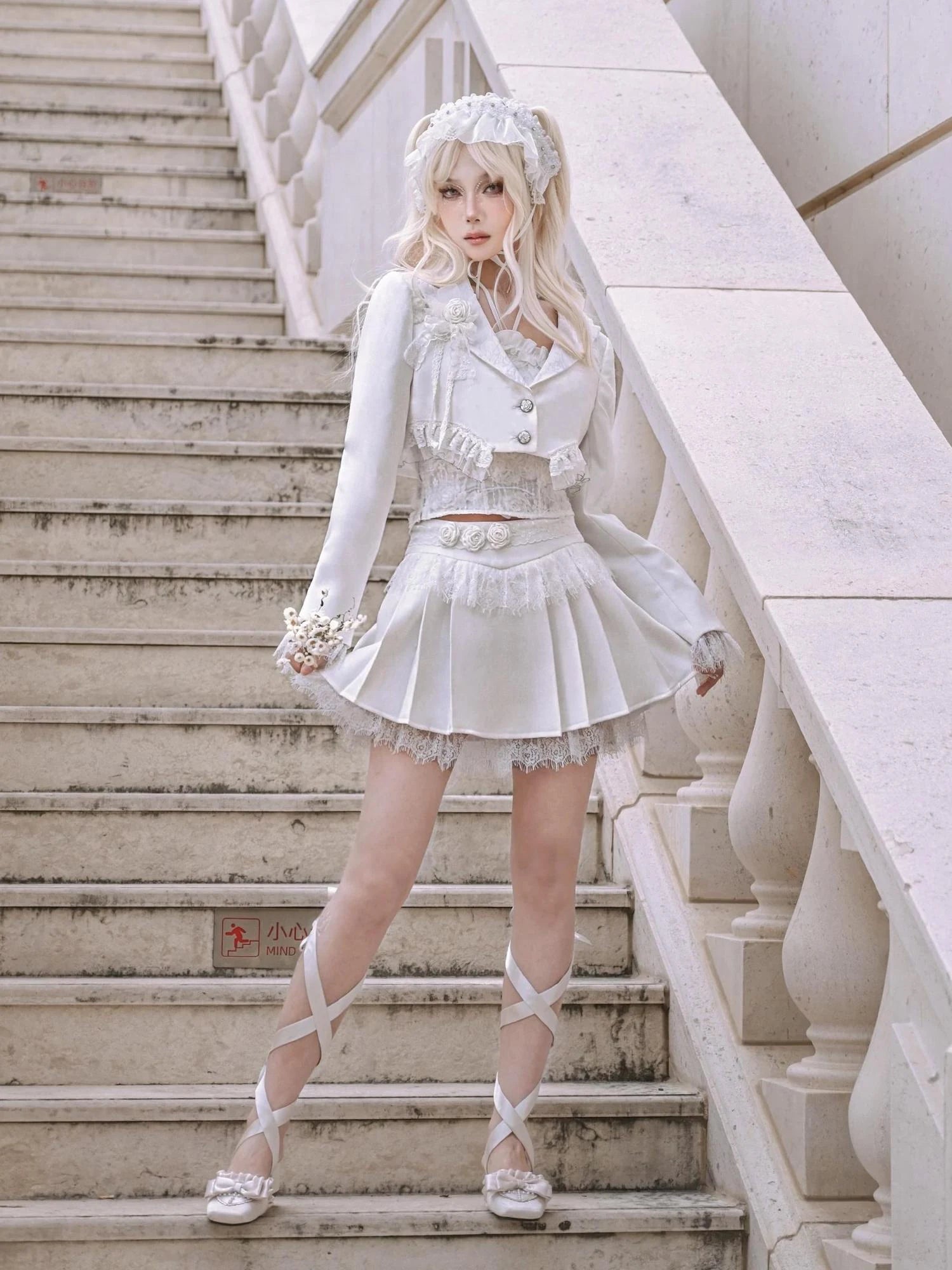 Virtual Orbit Short Cropped Blazer With Camellia Lace Trim