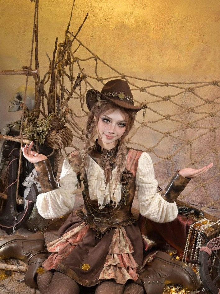 Virtual Orbit Steampunk Lace Leather Patchwork Cutout Women&