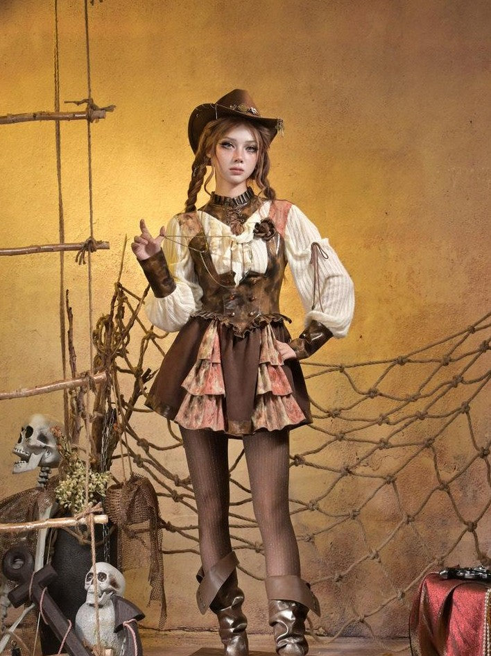 Virtual Orbit Steampunk Lace Leather Patchwork Cutout Women&