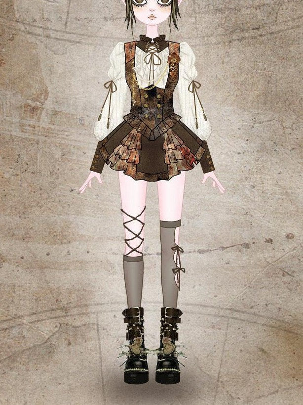 Virtual Orbit Steampunk Lace Leather Patchwork Cutout Women&