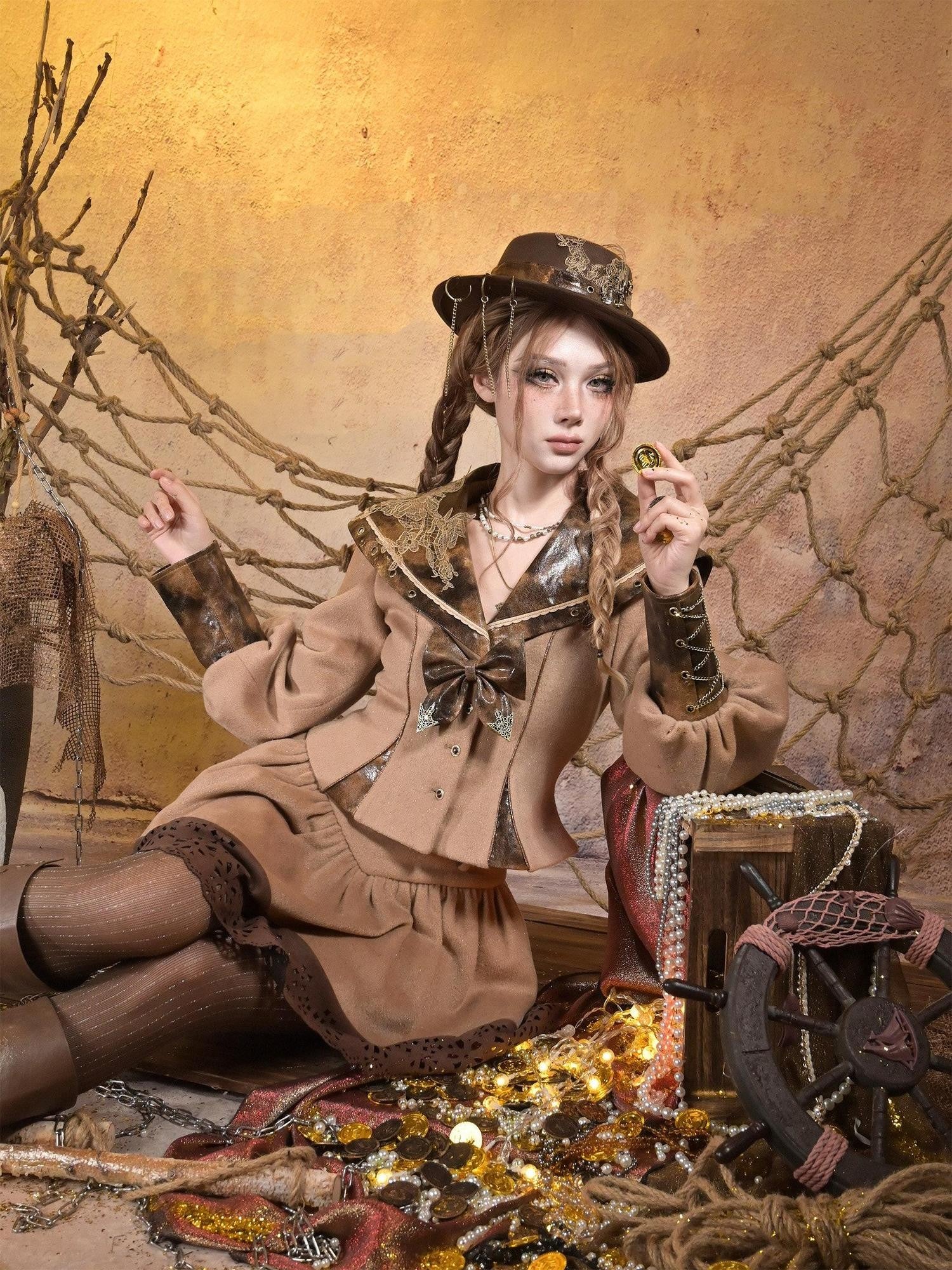 Virtual Orbit Steampunk Vintage Navy Collar Schoolgirl Women&