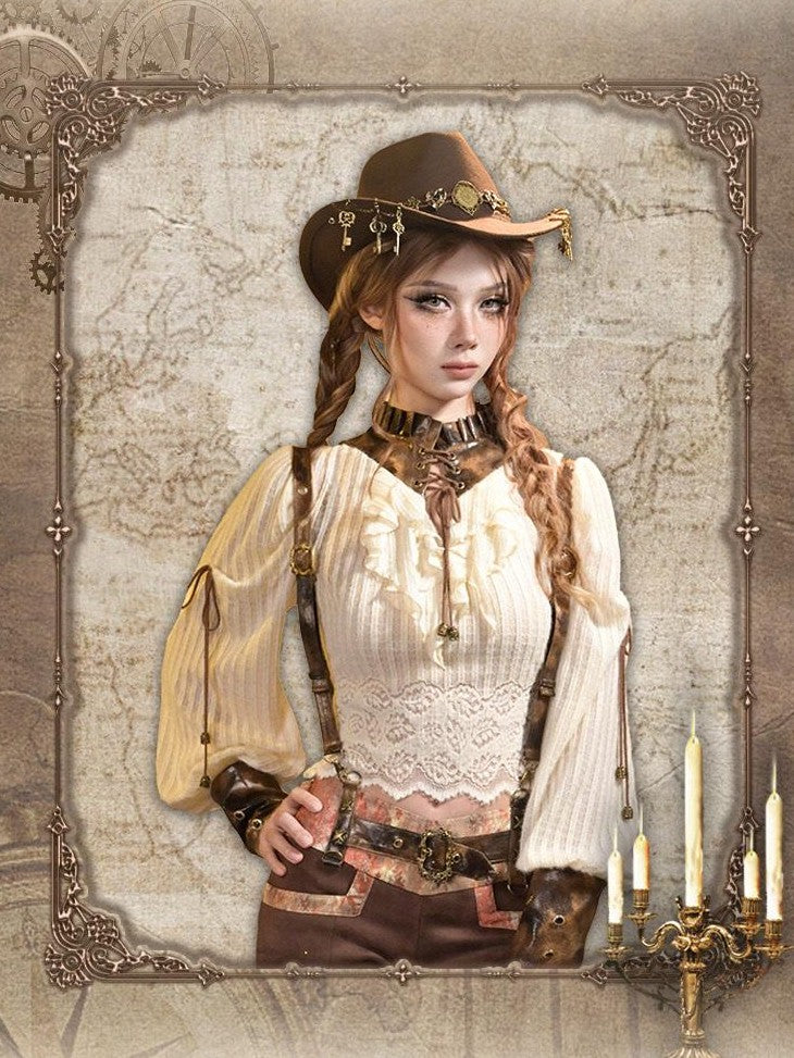 Virtual Orbit Striped Steampunk Leather Patchwork Lace Up Women&