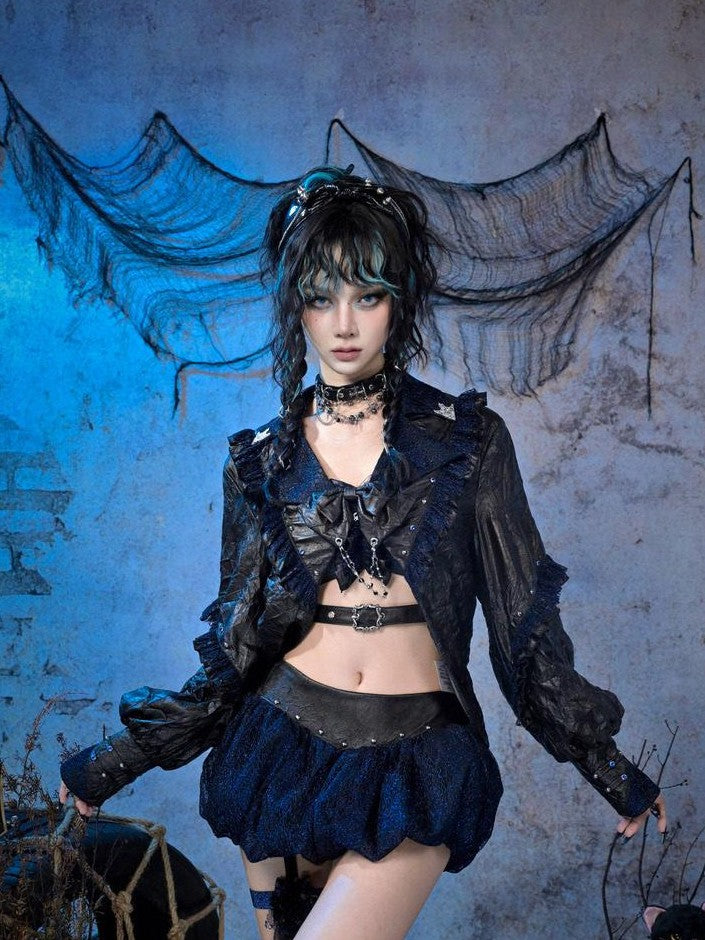 Virtual Orbit Studded Sparkle Lace Ruched Rock Women&