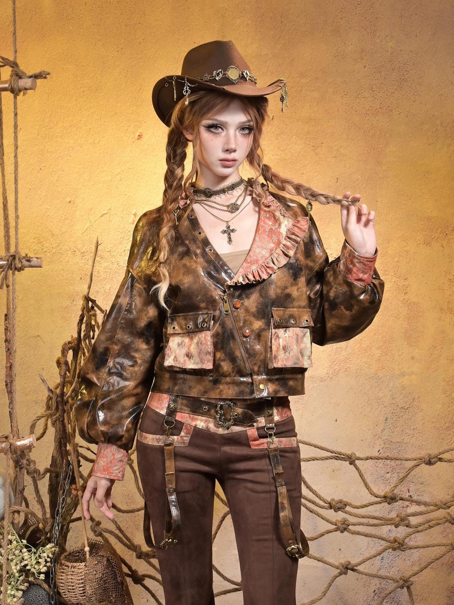 Virtual Orbit Sunken Steampunk Lace Padded Sleeveless Zip Women&