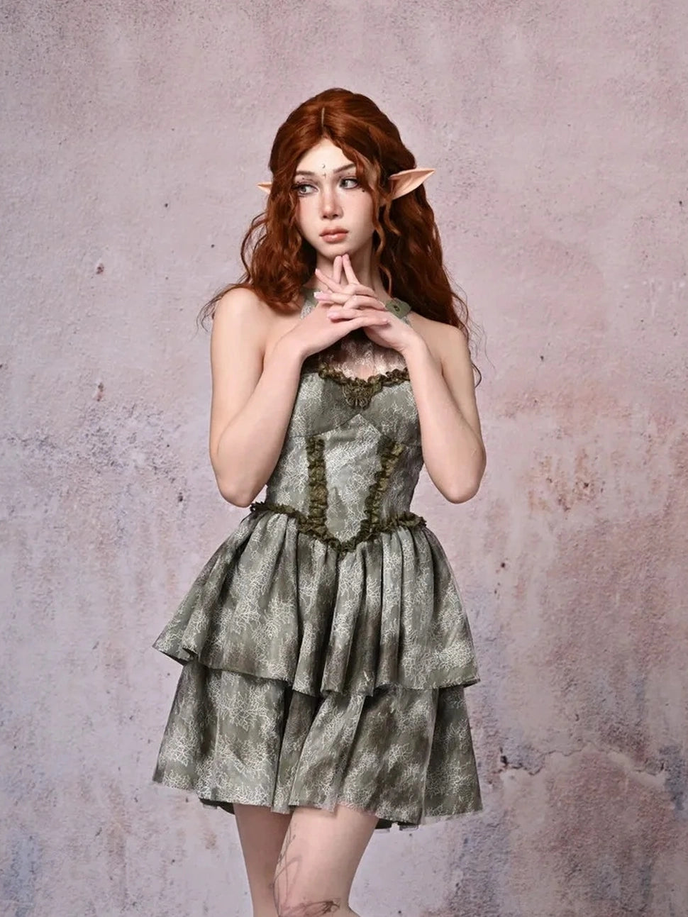 Virtual Orbit Urban Wandering Lace Tiered Dress